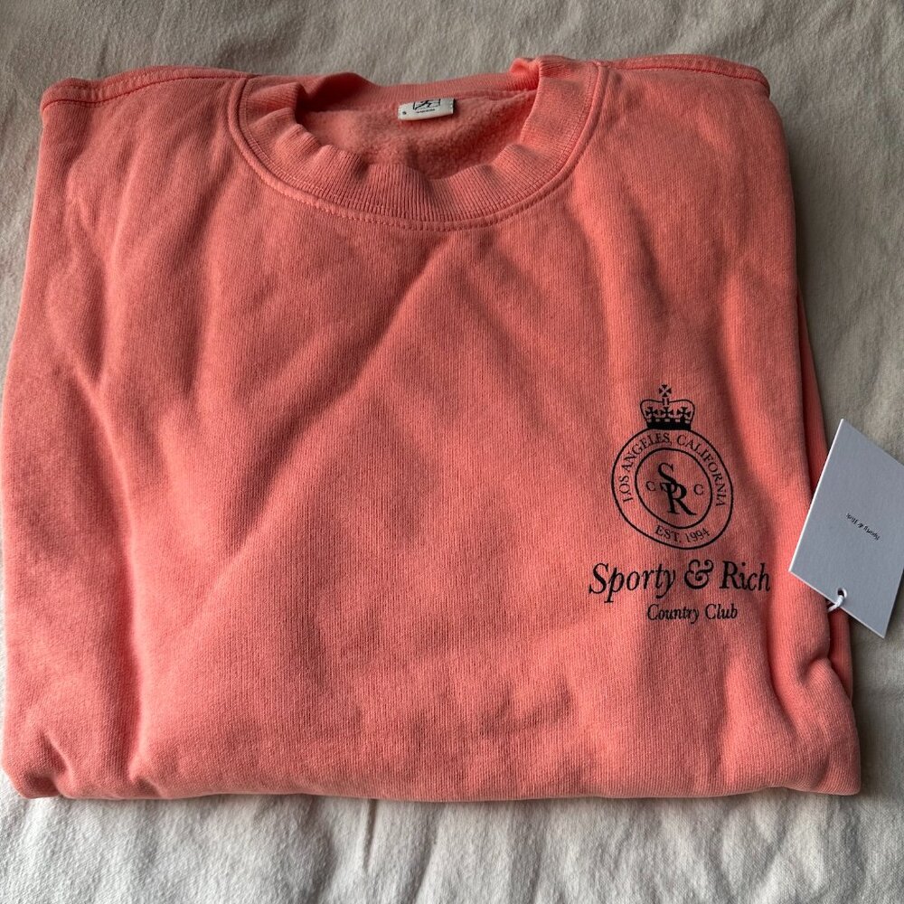 NWT Sporty Rich Crown Crewneck Sweatshirt Grapefruit
